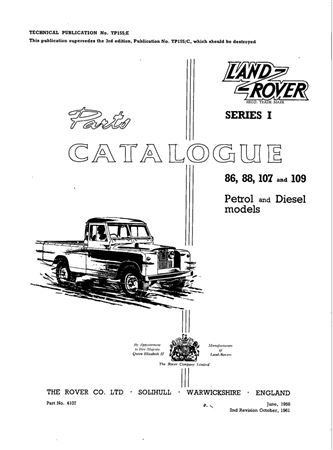 Parts Catalogue - Series 1 Petrol Diesel 86 88 107 & 109 - 1954-1958 - 4107GR - OTP