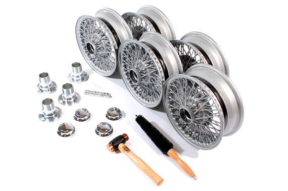 Wire Wheel Conversion Kit 4.5 x 13&quot; (MWS Centre Lock Silver Painted Wheels) Octagonal Caps - RL1201EC