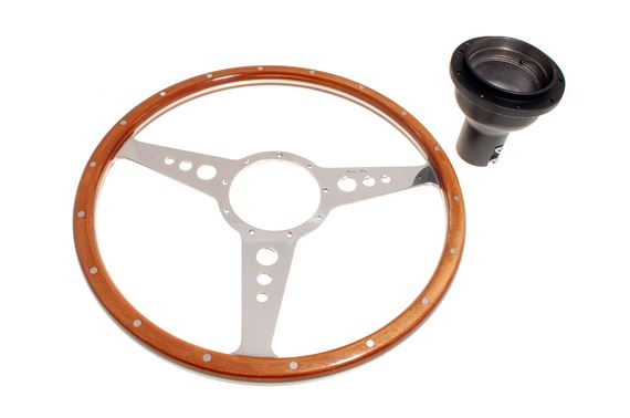 Moto-Lita Steering Wheel & Boss - 15 inch Wood - Adjustable Column - Original Horn - Flat - Thick Grip - RW3196TG