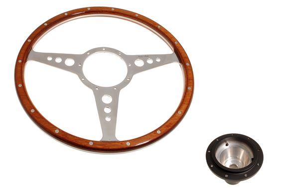 Moto-Lita Steering Wheel & Boss - 14 inch Wood - Fixed Column - Polished Spokes - Flat - RW3220