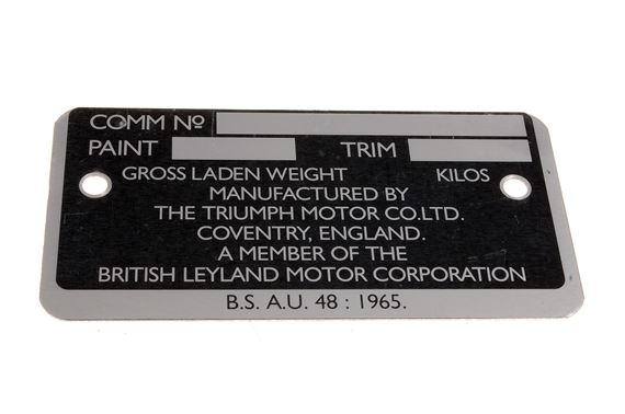 Chassis Commission Plate - in kgs - Dolomite exc. Sprint - RT1289