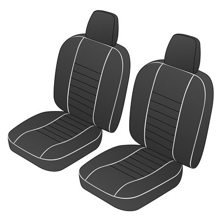 Seat Cover Set Front (pair) Black/White Piping Leather Inc Headrests - 641330 - Moss