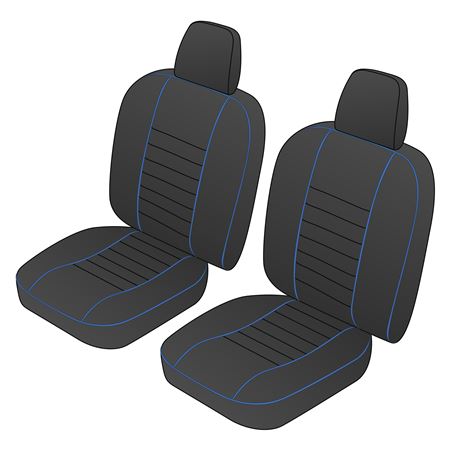 Seat Cover Set Front (pair) Black/Blue Piping Leather Inc Headrests - 641340 - Moss