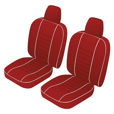 Seat Cover Set Front (pair) Red/White Piping Leather Inc Headrests - 641360 - Moss