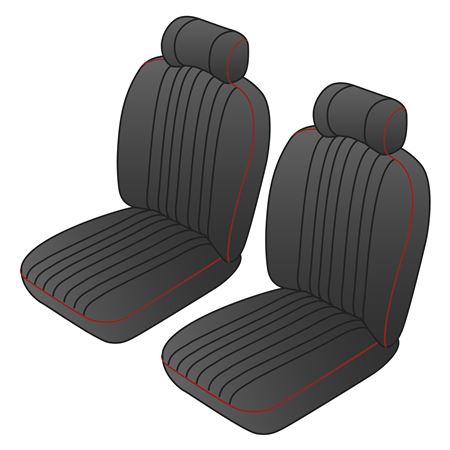 Seat Cover Kit Front (pair) Deluxe Black Leather Red Piping MGB 1970-76 - 641730 - Moss