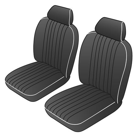 Seat Cover Kit Front (pair) Deluxe Black Leather White Piping MGB 1977-80 - 641760 - Moss
