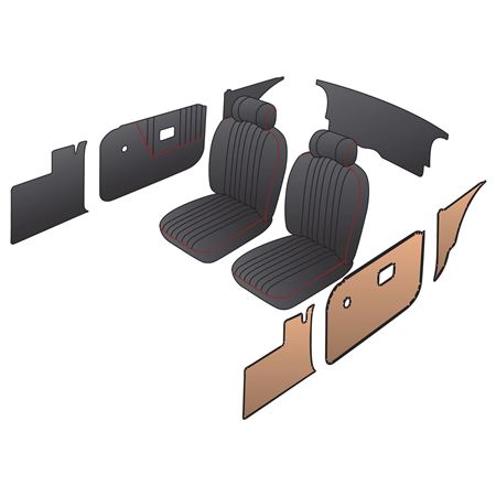 Seat Cover Kit Front (pair) Deluxe Black Vinyl Red Piping MGB 1977-80 - 645182 - Moss