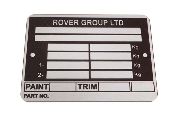 VIN Plate - Rover Group to 1999 - RP1503