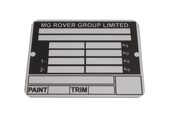 VIN Plate - Rover Group 1999 On - RP1504