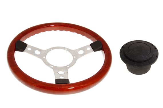 Steering Wheel 13" Wood Rim With Polished Centre Black Boss - RP1520 - Mountney 