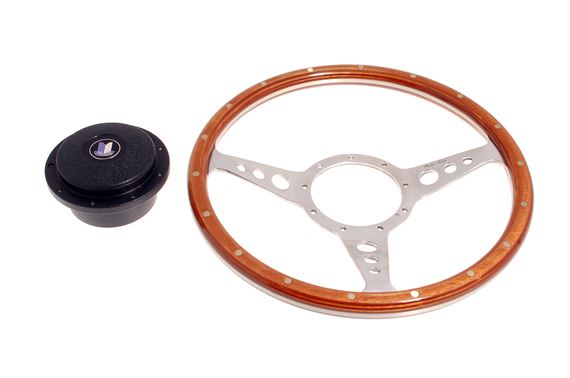 Moto-Lita Steering Wheel & Boss - 14 inch Wood - Drilled Spokes - Dished - RM8257D