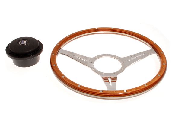 Moto-Lita Steering Wheel & Boss - 14 inch Wood - Slotted Spokes - Dished - Thick Grip - RM8257DSTG