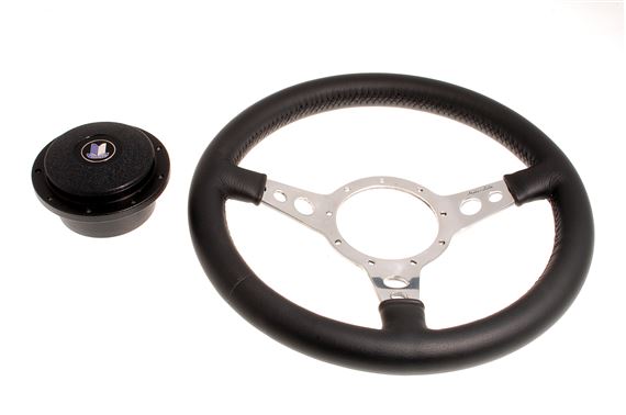 Moto-Lita Steering Wheel & Boss - 14 inch Black Leather - Drilled Spokes - Dished - 1982 On - RO1044
