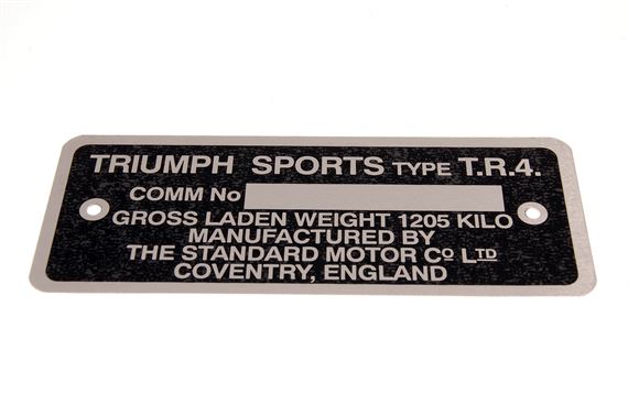 Commission Plate - Mounted LH Footwell Top - TR4 - RF4110