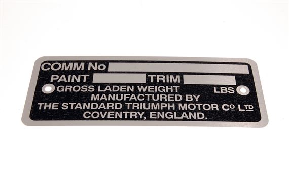 Commission Plate - Mounted LH Footwell Top - TR4A - RF4111