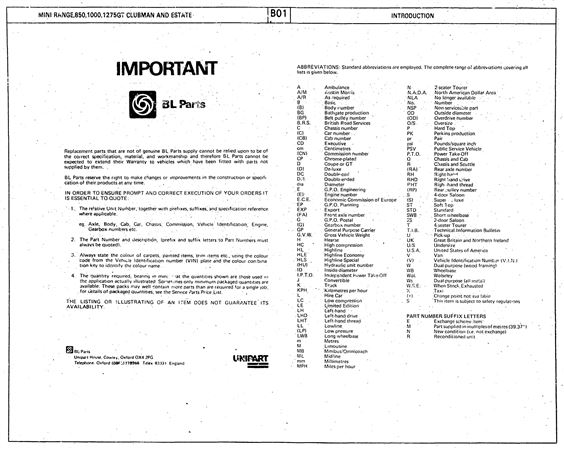 Parts Fiche - Mini Sept - 1969-1980 - AKM1145FKGR - OTP