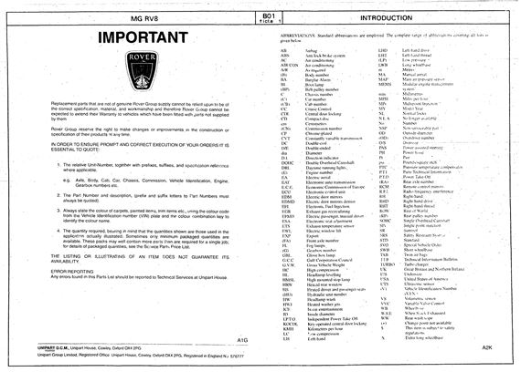 Parts Fiche - MG RV8 - 1992-1996 - AKM1203FVGR - OTP