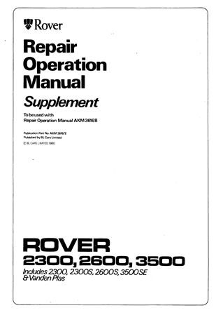Repair Operation Manual Supplement - Rover 2300 2600 3500 - 1976-1981 - AKM3616SUPGR - OTP