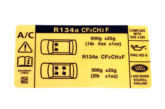 Label - Air Conditioning Refrigerant - BAC501590 - Genuine