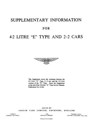 Service Manual Supplement - E Type Series 1 - 4.2L - 1961-1974 - E123B3GR - OTP