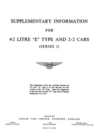 Service Manual Supplement - E Type Series 2 - 4.2L - 1961-1974 - E123B3SUPPLEMENTGR - OTP