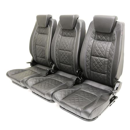 2nd Row Premium High Back 3 Seats Black Leather Twin White Stitch - EXT0103BLWS - Exmoor