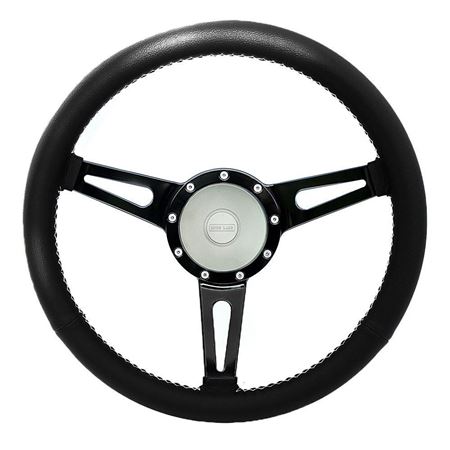 Steering Wheel with 36 Spline Williams Black Leather Silver Boss - EXT90060 - Exmoor