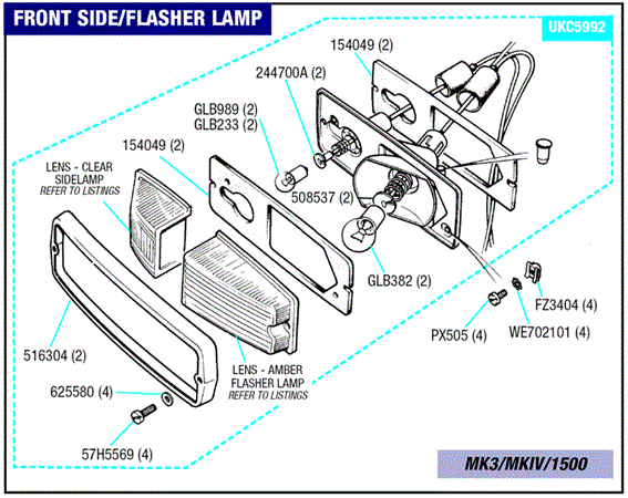 Front Side Light Lamp Indicator Assembly x1 TRIUMPH Spitfire Mk3,MkIV,1500 