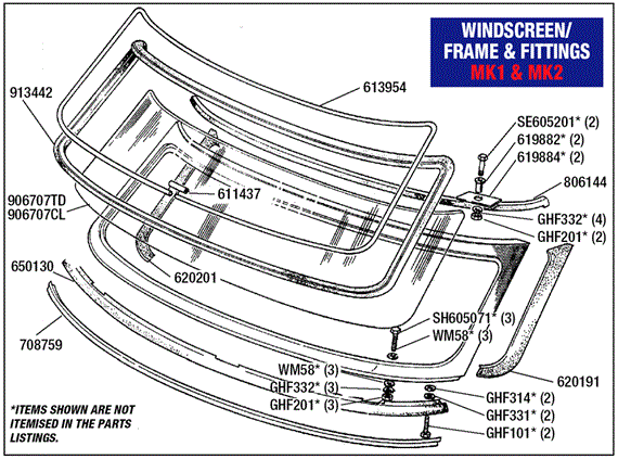 Triumph GT6 Windscreen and Fittings (Mk1 and Mk2)