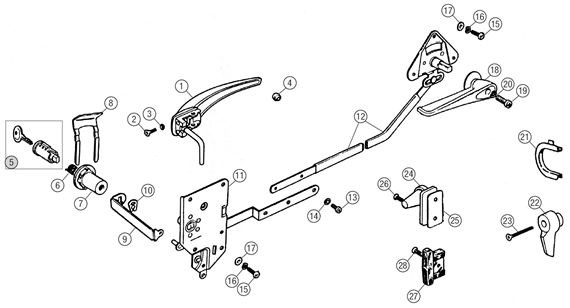MGB Door Latches & Mechanisms - Roadster Models to GHN3-57985 - 3 Synchro (to 1964) - Pull Type Door Handle