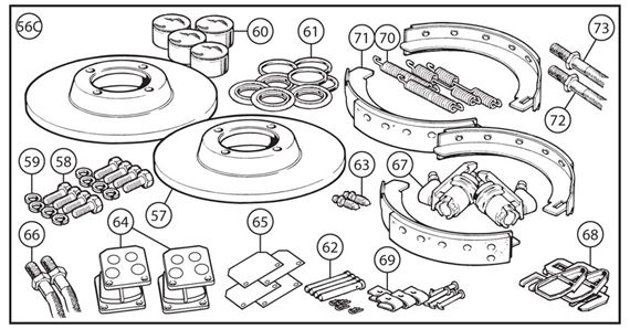 Triumph TR4A, TR5, TR250 Brake Overhaul Kits - Full - with Later Seal Design Imperial TR6 Calipers