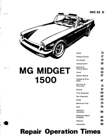 Repair Operation Times - Midget 1500 - 1975-1979 - HAC52DGR - OTP