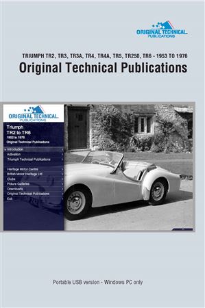Portable USB - Original Technical Publications - Triumph TR2-TR3/3A-TR4/4A-TR5-TR250-TR6 1953 to 1976 - HTP2008USB - OTP