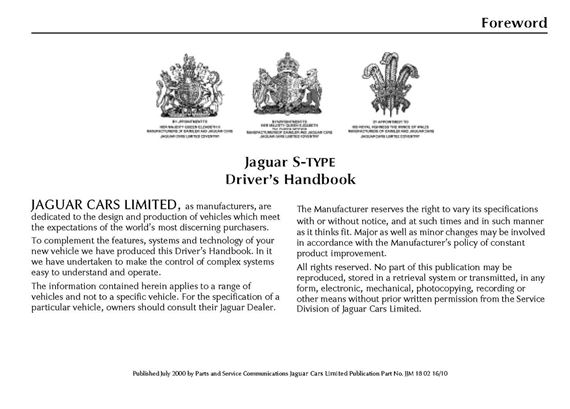 Drivers Handbook - S-Type - 2001 - JJM18021610GR - OTP