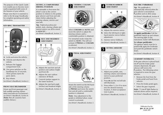 Quick Reference Guide - X-Type NAS - 2003 - JJM18202035GR - OTP