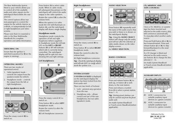 Quick Reference Guide - XJ8 & XJR NAS - 2003 - JJM18482130GR - OTP