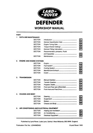 Service Manual - Defender 90 & 110 Non NAS - 1993-1995 - LDAWMEN93GR - OTP