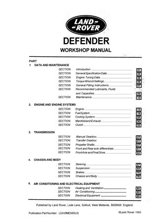 Service Manual - Defender 90 & 110 NAS - 1993-1995 - LDAWMEN93USGR - OTP