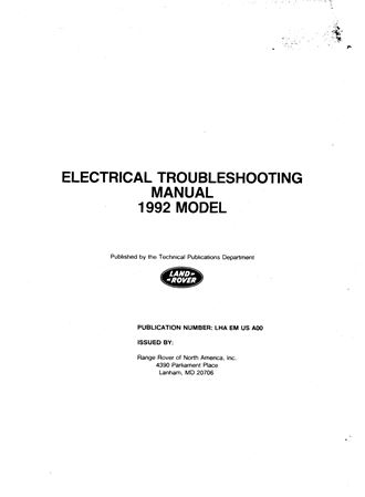 Electrical Trouble Shooting Manual - Range Rover Classic NAS - 1992 - LHAEMUSA00GR - OTP