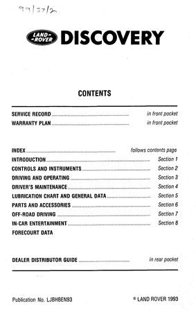 Owners Manual - Discovery 1 - 1993-1994 - LJBHBEN93GR - OTP