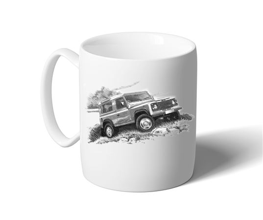 Defender 90 Station Wagon 91-07 Mug - Black & White with Reg - LL1746BWMUG