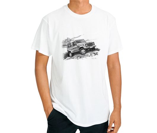 Defender 90 Station Wagon 1991-2007 - T Shirt in Black & White - LL1746TSTYLE