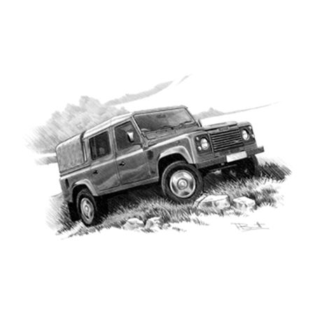 Defender 110 Double Cab Canvas Back Personalised Portrait in Black & White - LL1874BW