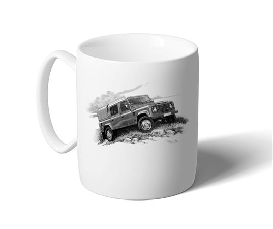 Defender 110 Double Cab Canvas Back MUG - Black and White with Reg - LL1874BWMUG