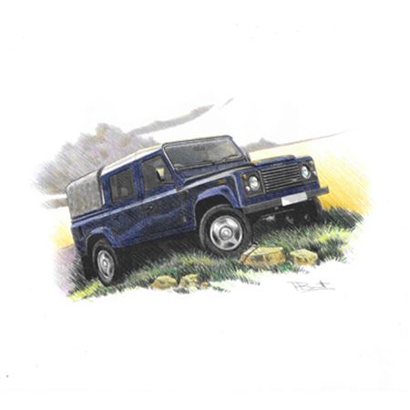 Defender 110 Double Cab Canvas Back Personalised Portrait in Colour - LL1874COL