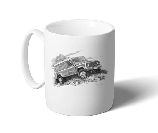 Defender 110 Hard Top 2007on MUG - Black and White with Reg - LL1875BWMUG