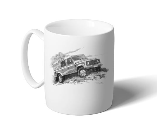 Defender 110 Utility Wagon 2007on MUG - Black and White with Reg - LL1876BWMUG