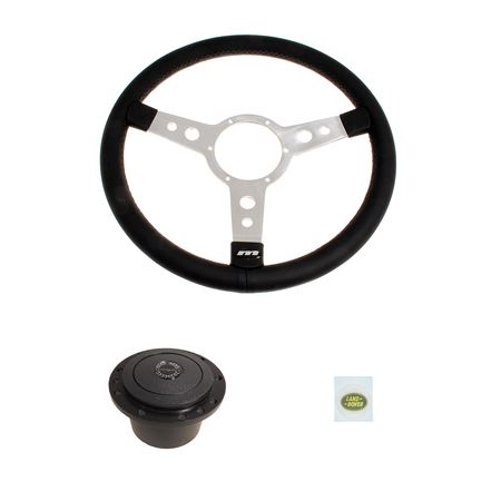 Leather Steering Wheel & Boss 15 in - Semi Dish Polished Centre - LL1960P - Mountney