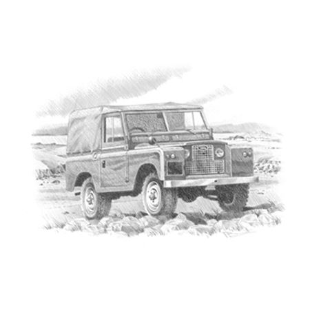 Land Rover Series 2 - Soft Top Personalised Portrait in Black and White - LL2042BW
