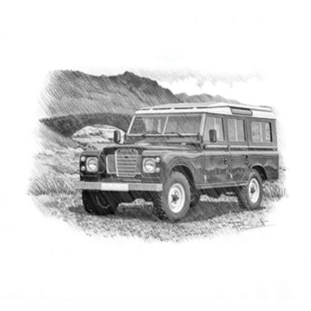 land Rover Series 3 - 5 Door LWB Personalised Portrait in Black and White - LL2046BW
